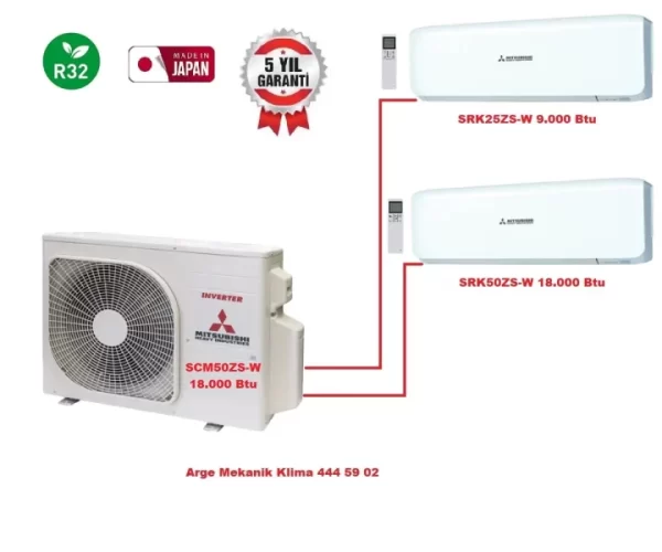 Mitsubishi Heavy Multi Split Klima 2li (2 Oda) 9.000 Btu+18.000 Btu