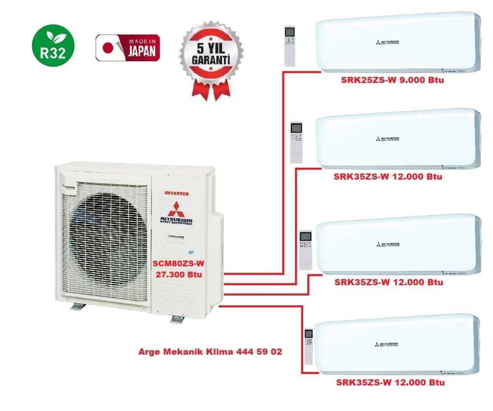 Mitsubishi Heavy Multi Split Klima 4lü (4 Oda) 9.000 Btu+3×12.000 Btu