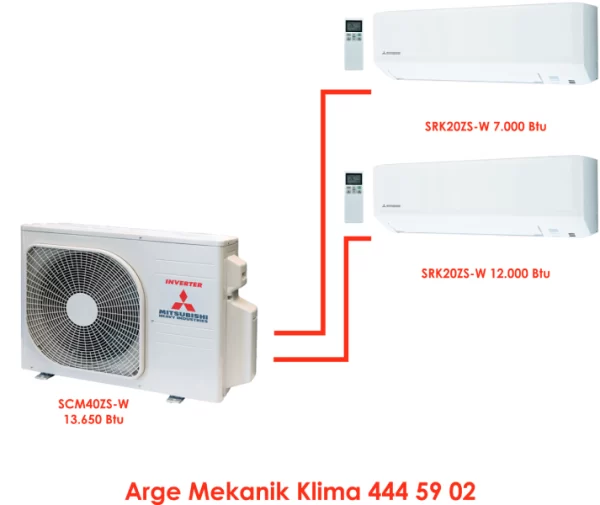 Mitsubishi Heavy Multi Split Klima 2li (2 Oda) 12.000 Btu+18.000 Btu