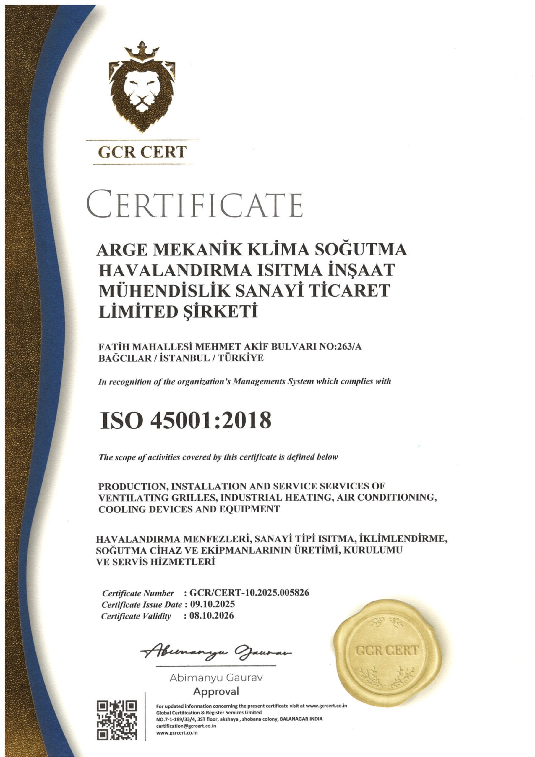 ISO 45001:2018 İş Sağlığı ve Güvenliği Yönetim Sistemi Sertifikası