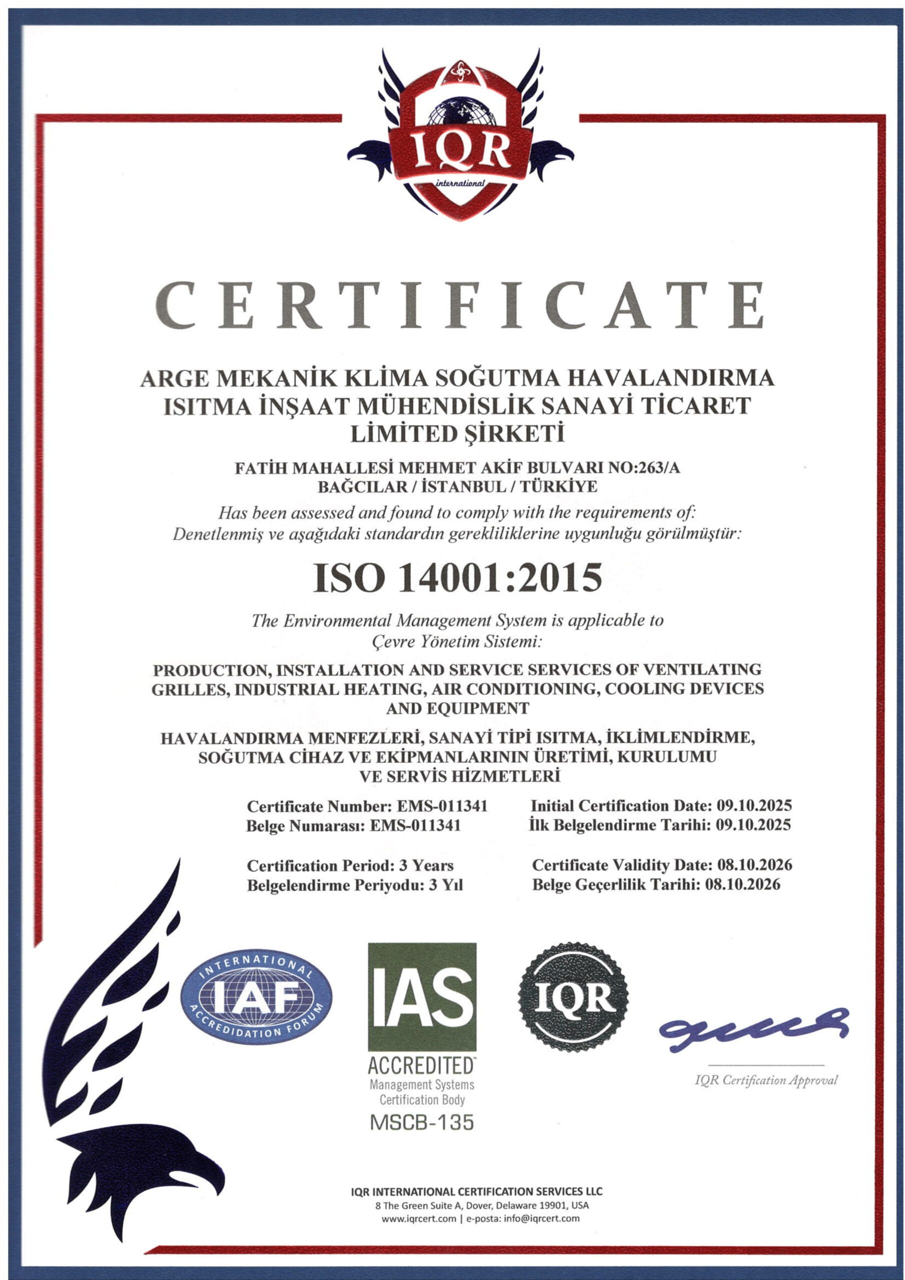 ISO 14001:2015 Çevre Yönetim Sistemi Sertifikası